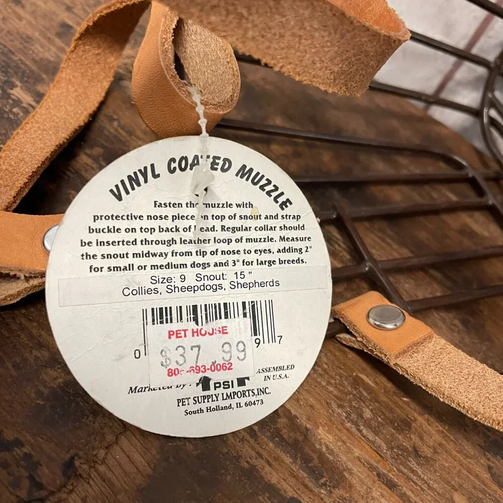 Muzzle for large dog metal vinyl coated leather straps